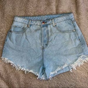 Wild Fable high waisted frayed jean shorts long size 12 light denim